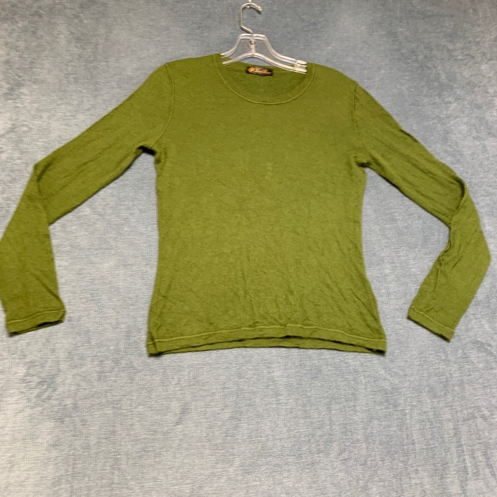 Loro Piana Sweater Womens S Green Crew Neck Knit Long Sleeve Pullover Winter